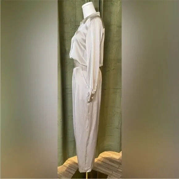 Geoffrey Beene Elegant Beige Women's  100% silk Pantsuit, US6 - Picture 2 of 12
